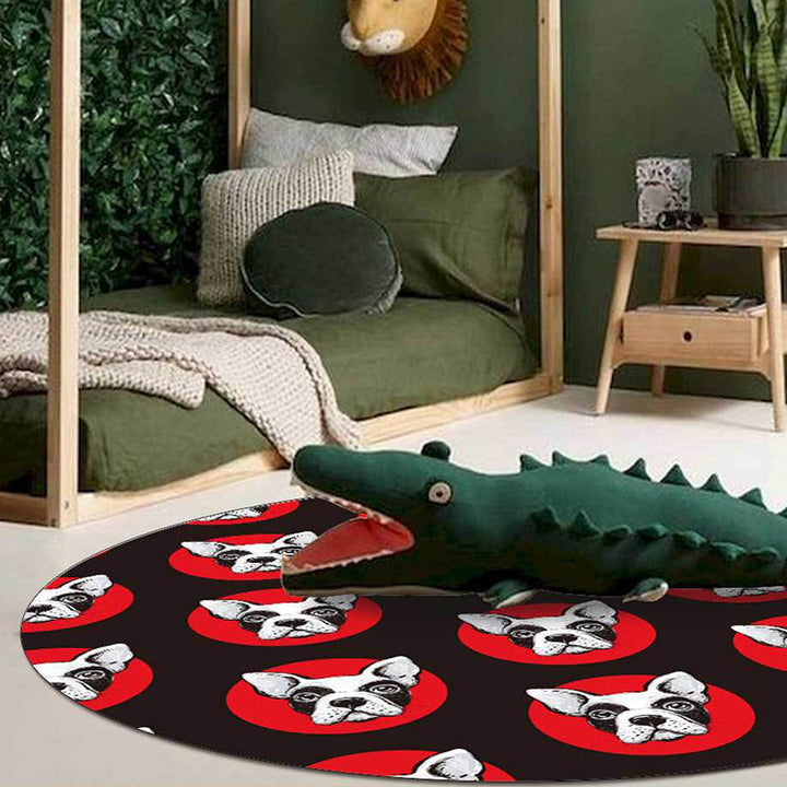 Stornfield | Kids' Bedroom Rug in Black Dog Print Stain-Resistant and Pet-Friendly Polyester.
