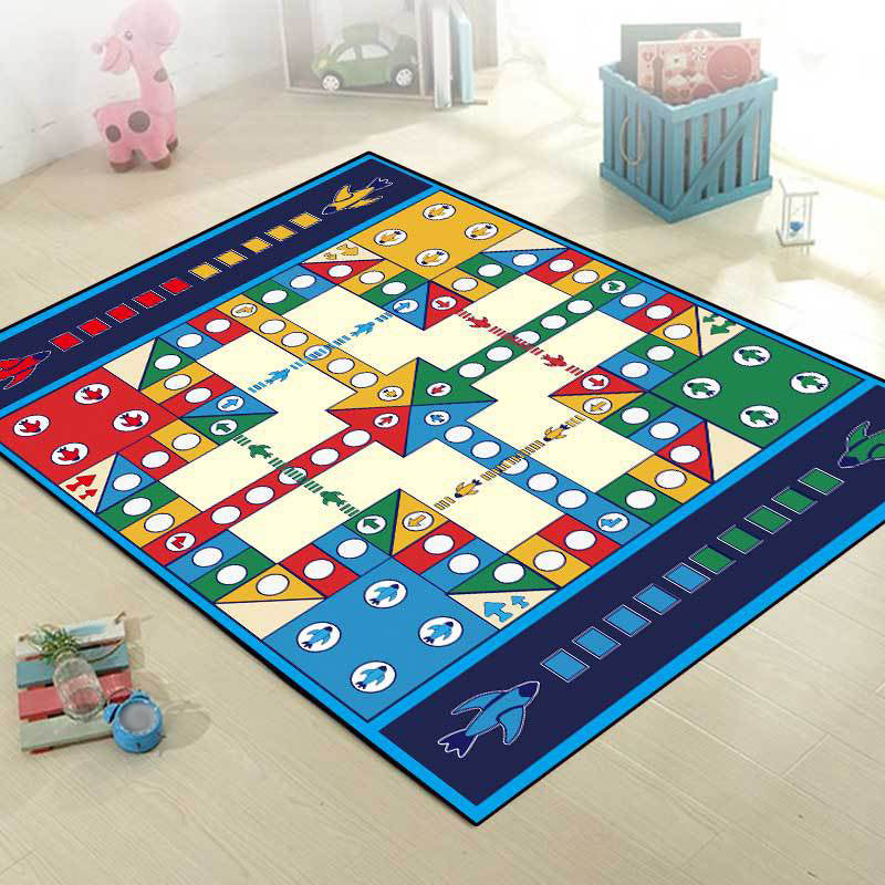 Stornfield | Unique Children's Rug in Blue with Ludo Educational Motif Stain-Resistant Polyester Rug for Nursery