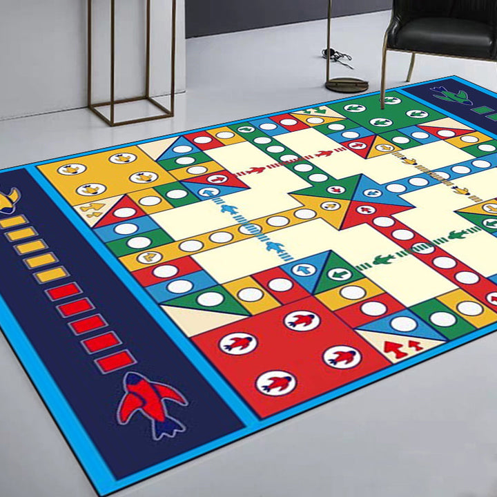 Stornfield | Unique Children's Rug in Blue with Ludo Educational Motif Stain-Resistant Polyester Rug for Nursery