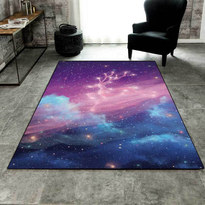 Stornfield | Unique Kids' Galaxy Deer Fairy Pattern Purple Polyester Anti-Slip Back Rug for Kids' Room