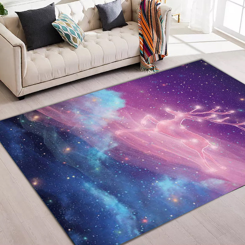 Stornfield | Unique Kids' Galaxy Deer Fairy Pattern Purple Polyester Anti-Slip Back Rug for Kids' Room