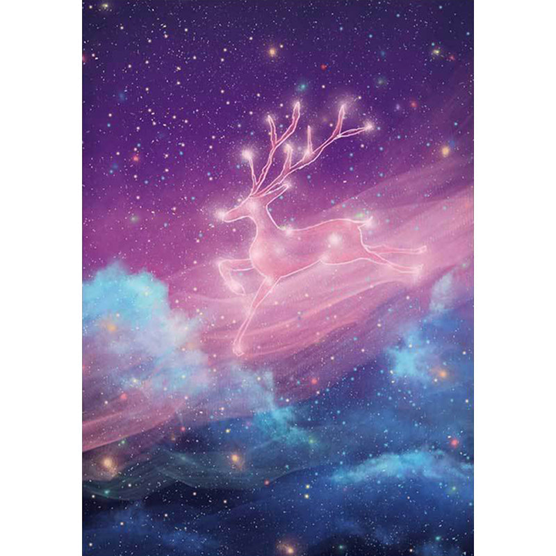 Stornfield | Unique Kids' Galaxy Deer Fairy Pattern Purple Polyester Anti-Slip Back Rug for Kids' Room