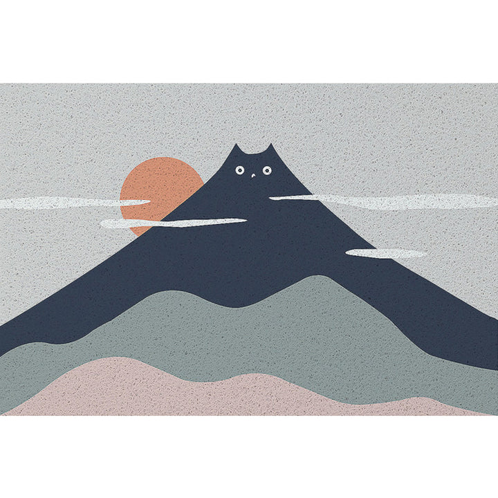 Stornfield | Green and Grey Kids Vinyl Rug with Cat Mountain Print, Washable, Anti-Slip Backing for Nursery