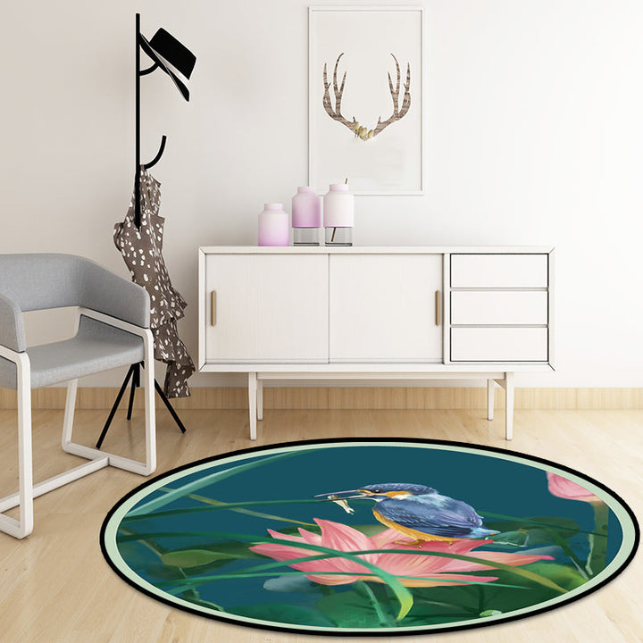 Stornfield | Vintage Lotus Pattern Rug with Birds and Leaves Machine Washable Anti-Slip Green Polyester Rug for Living Room
