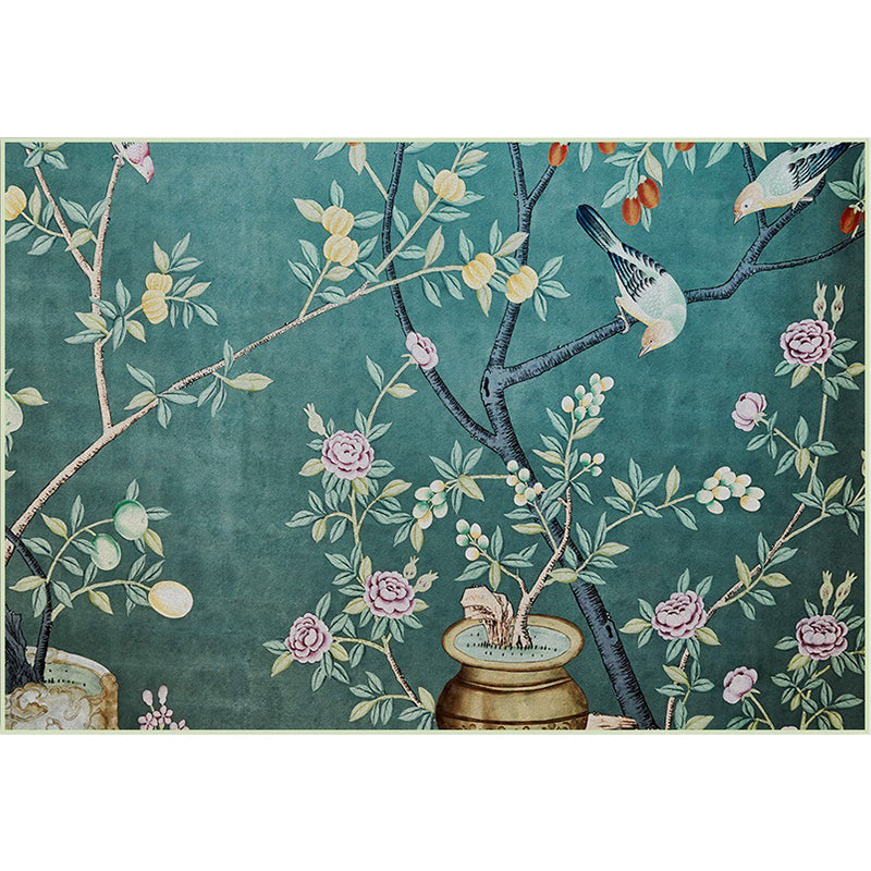 Stornfield | Retro Leaf Pattern Polyester Washable Non-Slip Backing Rug with Flowers and Birds, Oriental Rug for Bedroom