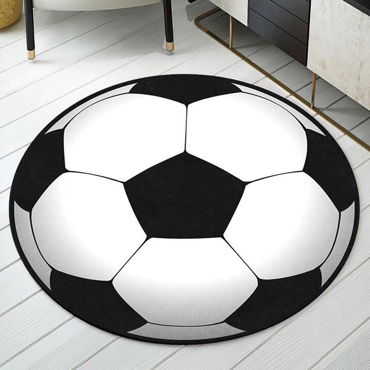 Stornfield | Black and White Children's Bedroom Rug Sports Rug for Kids Football Pattern Polyester Rug Washable Stain-Resistant Play Area Rug
