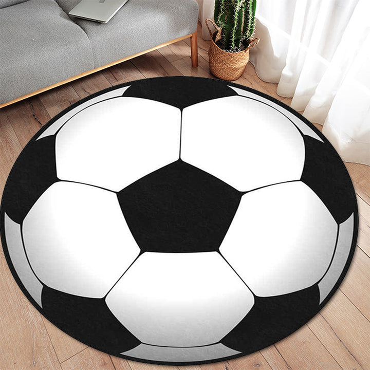 Stornfield | Black and White Children's Bedroom Rug Sports Rug for Kids Football Pattern Polyester Rug Washable Stain-Resistant Play Area Rug