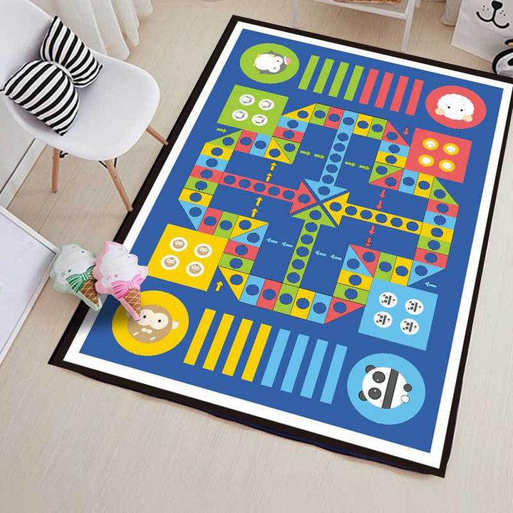Stornfield | Blue Children's Bedroom Rug Educational Kids Rug Ludo Pattern Polyester Rug Pet Friendly Washable Rug