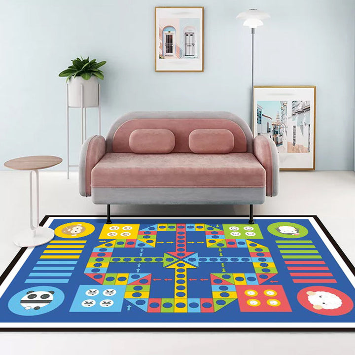 Stornfield | Blue Children's Bedroom Rug Educational Kids Rug Ludo Pattern Polyester Rug Pet Friendly Washable Rug