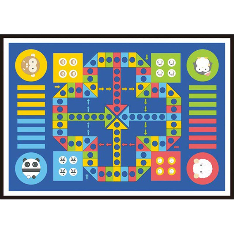 Stornfield | Blue Children's Bedroom Rug Educational Kids Rug Ludo Pattern Polyester Rug Pet Friendly Washable Rug