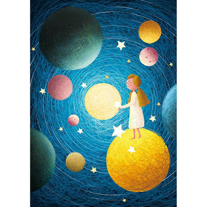 Stornfield | Beautiful blue children's rug with planet motifs in space, polyester, non-slip, washable, rug for the nursery