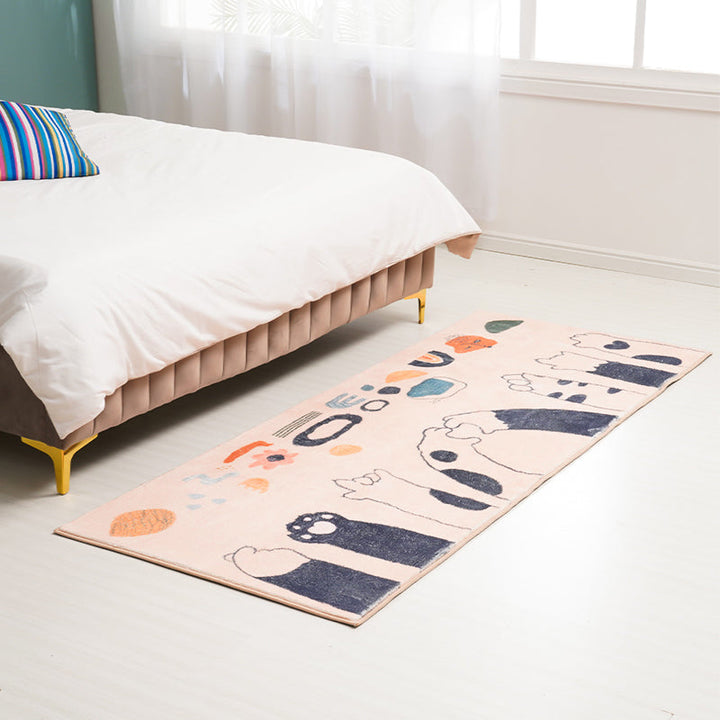 Stornfield | Apricot Kids Cat Paw Print Polyester Machine Washable Rug with Non-Slip Backing for Kids' Room