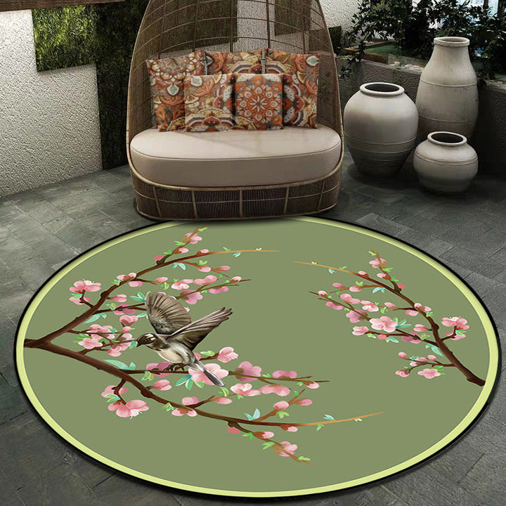 Stornfield | Vintage Floral Patterned Bird Polyester Green Machine Washable Rug Non-Slip Mat for Bedroom
