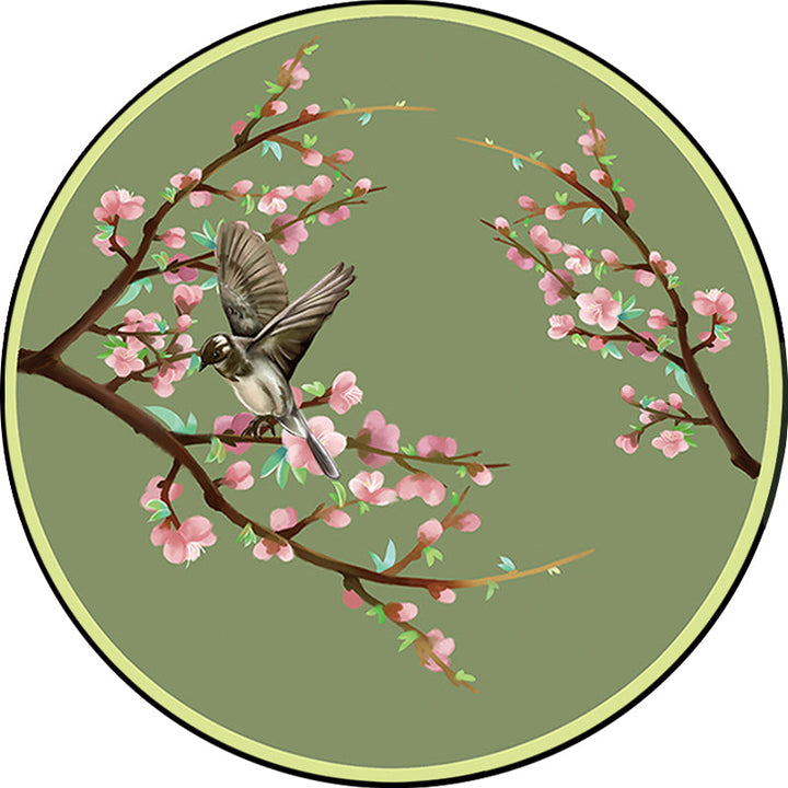 Stornfield | Vintage Floral Patterned Bird Polyester Green Machine Washable Rug Non-Slip Mat for Bedroom