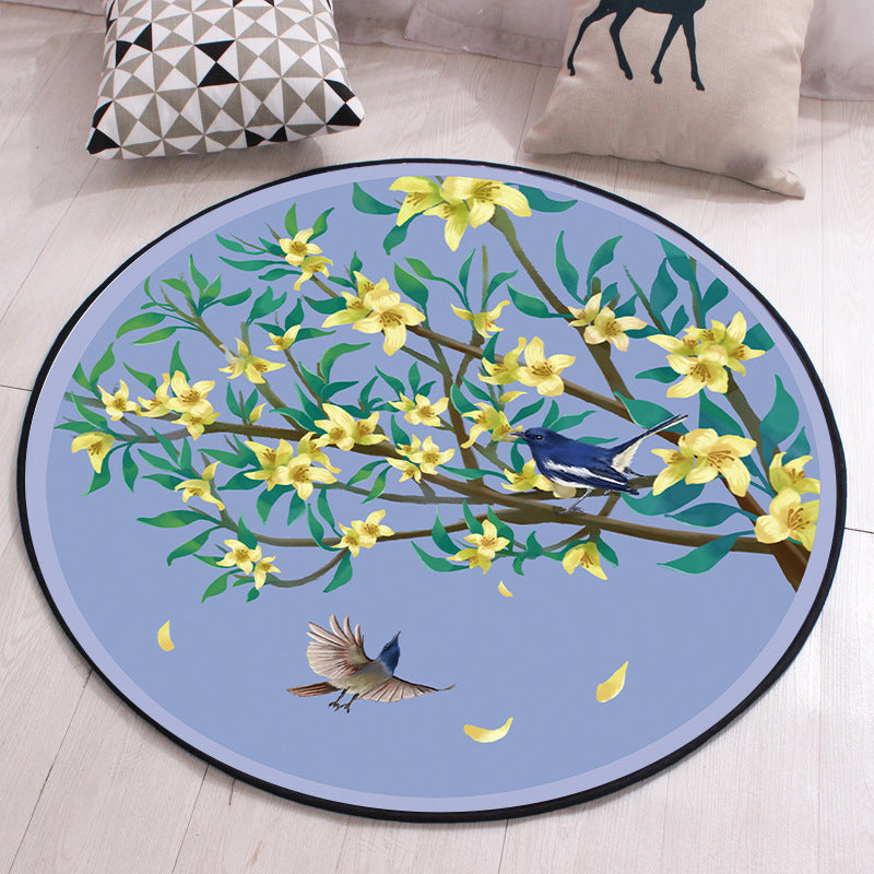 Stornfield | Unique Floral Pattern Rug with Purple and Yellow Bird and Leaf, Oriental Polyester Rug, Washable, Non-Slip Backing, Area Rug for Bedroom