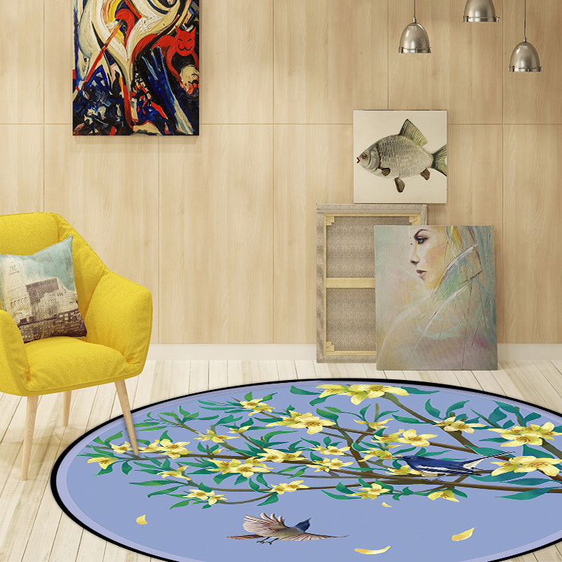 Stornfield | Unique Floral Pattern Rug with Purple and Yellow Bird and Leaf, Oriental Polyester Rug, Washable, Non-Slip Backing, Area Rug for Bedroom