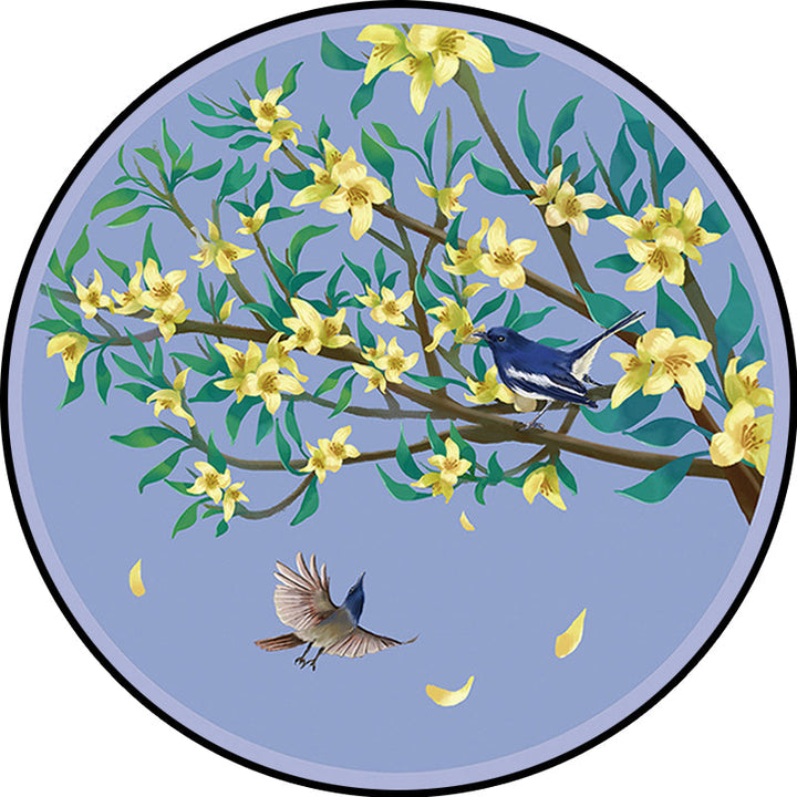 Stornfield | Unique Floral Pattern Rug with Purple and Yellow Bird and Leaf, Oriental Polyester Rug, Washable, Non-Slip Backing, Area Rug for Bedroom