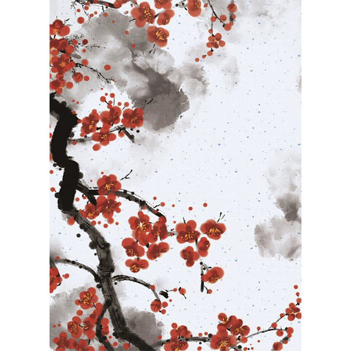 Stornfield | Red and White Oriental Polyester Ink Paint Pattern Washable Non-Slip Bedroom Rug