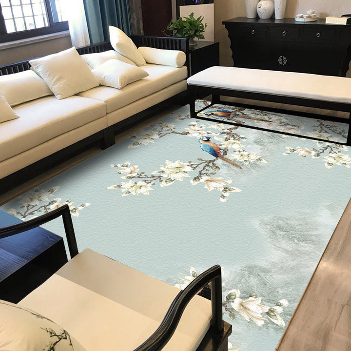 Stornfield | Vintage Floral Pattern Rug with Bird Light Green Polyester Rug Machine Washable Non-Slip Rug for Bedroom