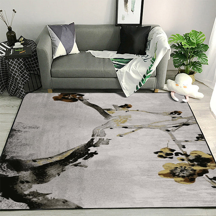 Stornfield | Washed Ink Retro Paint Rug with Khaki Floral Oriental Washable Polyester Carpet and Non-Slip Backing Area Rug for Bedroom