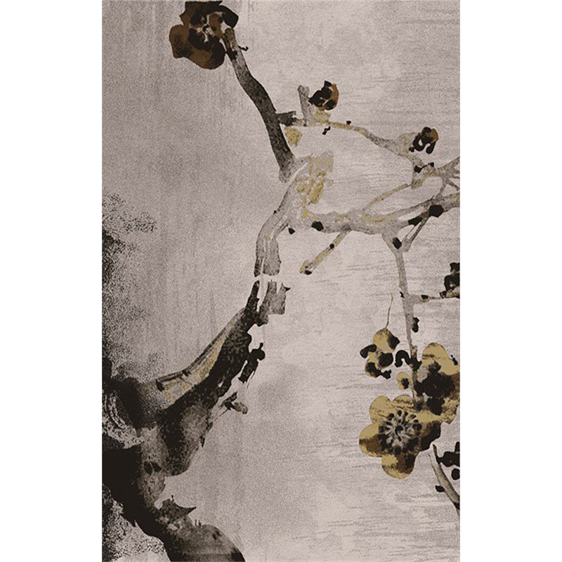 Stornfield | Washed Ink Retro Paint Rug with Khaki Floral Oriental Washable Polyester Carpet and Non-Slip Backing Area Rug for Bedroom