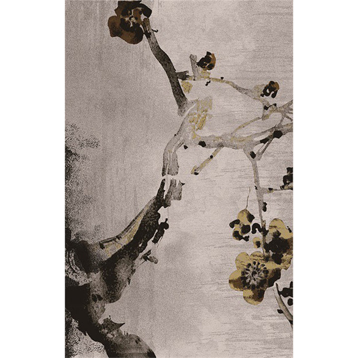 Stornfield | Washed Ink Retro Paint Rug with Khaki Floral Oriental Washable Polyester Carpet and Non-Slip Backing Area Rug for Bedroom