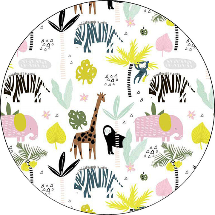 Stornfield | White Children's Bedroom Rug Giraffe Zebra Elephant Animal Pattern Play Mat Polyester Non-Slip Rug