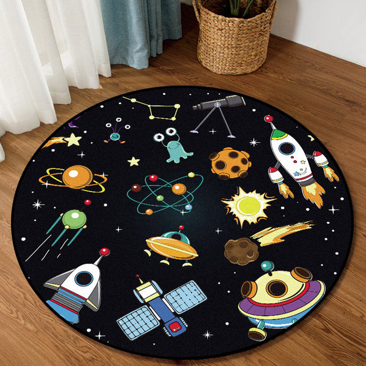 Stornfield | Unique Kids Rug in Black Outer Space Aircraft Planet Star Patterns Polyester Carpet Pet Friendly Area Rug for Children's Bedroom