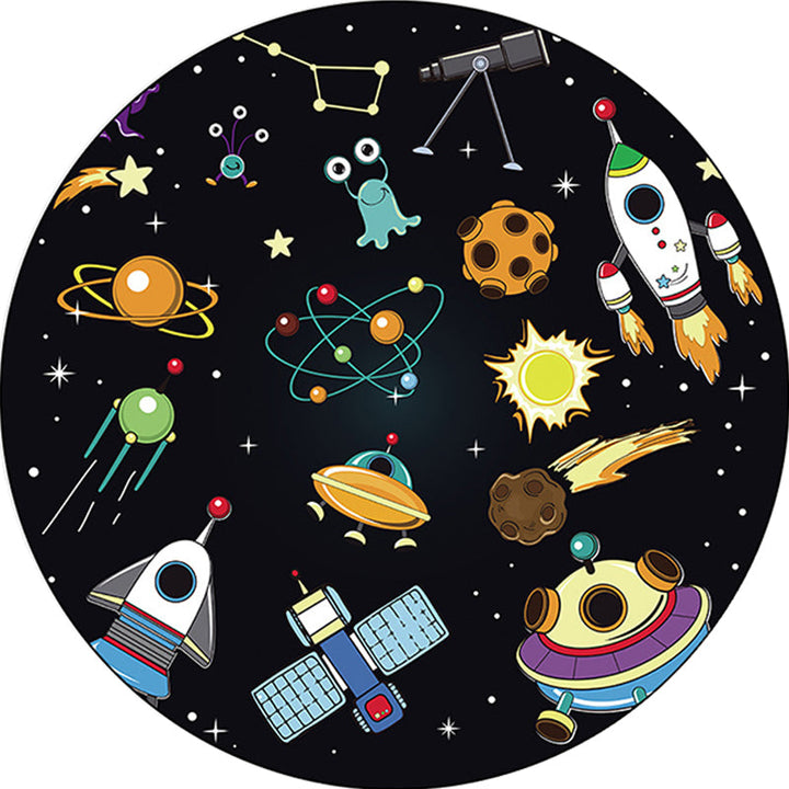 Stornfield | Unique Kids Rug in Black Outer Space Aircraft Planet Star Patterns Polyester Carpet Pet Friendly Area Rug for Children's Bedroom