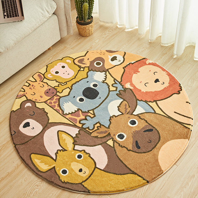 Stornfield | Cartoon Animal Pattern Polyester Rug for Kids Yellow Washable Non-Slip Mat for Home Decor