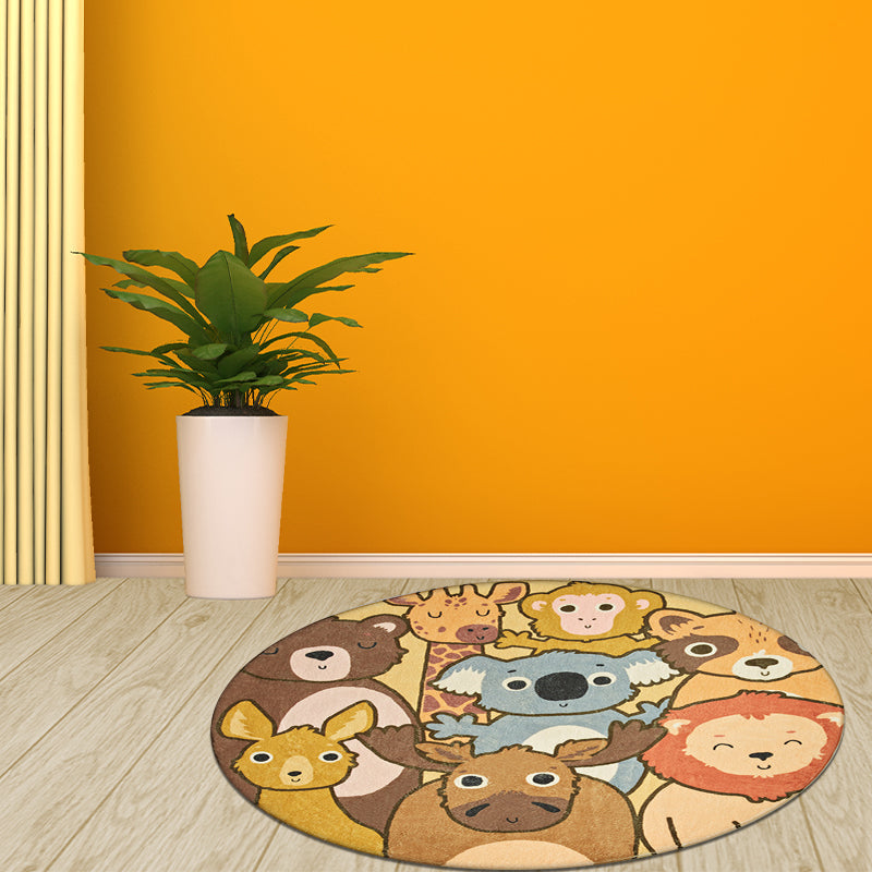 Stornfield | Cartoon Animal Pattern Polyester Rug for Kids Yellow Washable Non-Slip Mat for Home Decor