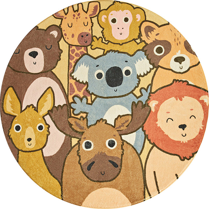 Stornfield | Cartoon Animal Pattern Polyester Rug for Kids Yellow Washable Non-Slip Mat for Home Decor
