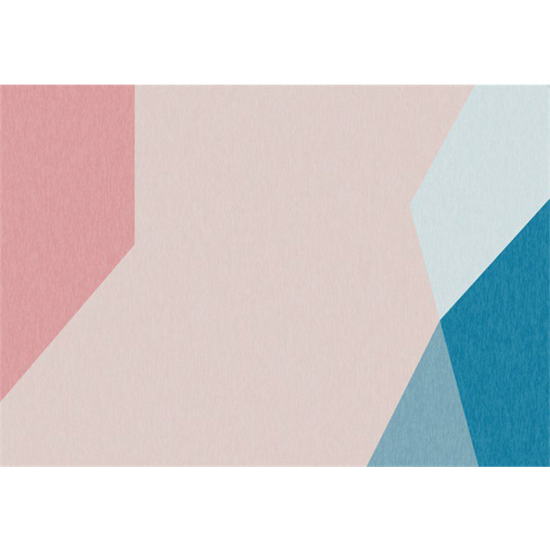 Stornfield | New Living Room Rug with Pink and Blue Color Block Print Stain-Resistant Polyester Rug Washable Rug
