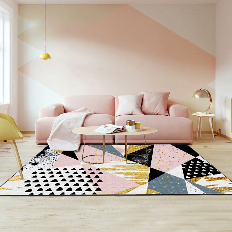 Stornfield | Pink and Gold Bedroom Rug Innovative Irregular Geometric Pattern with Dots Polyester Non-Slip Area Rug