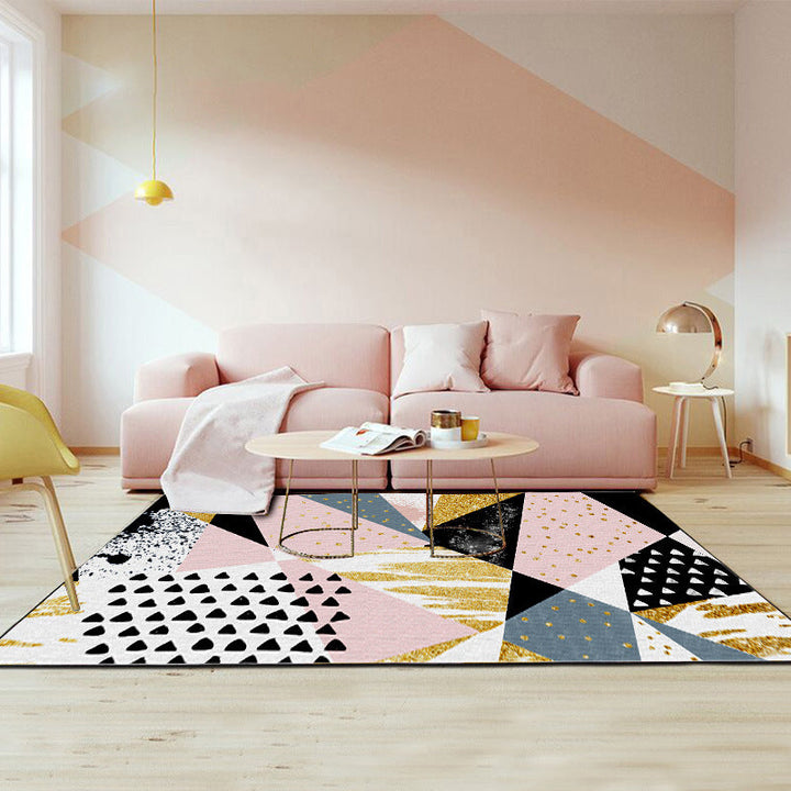 Stornfield | Pink and Gold Bedroom Rug Innovative Irregular Geometric Pattern with Dots Polyester Non-Slip Area Rug