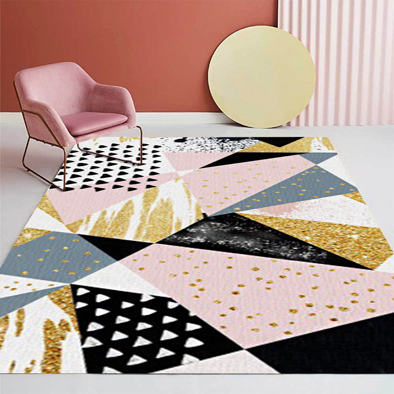 Stornfield | Pink and Gold Bedroom Rug Innovative Irregular Geometric Pattern with Dots Polyester Non-Slip Area Rug