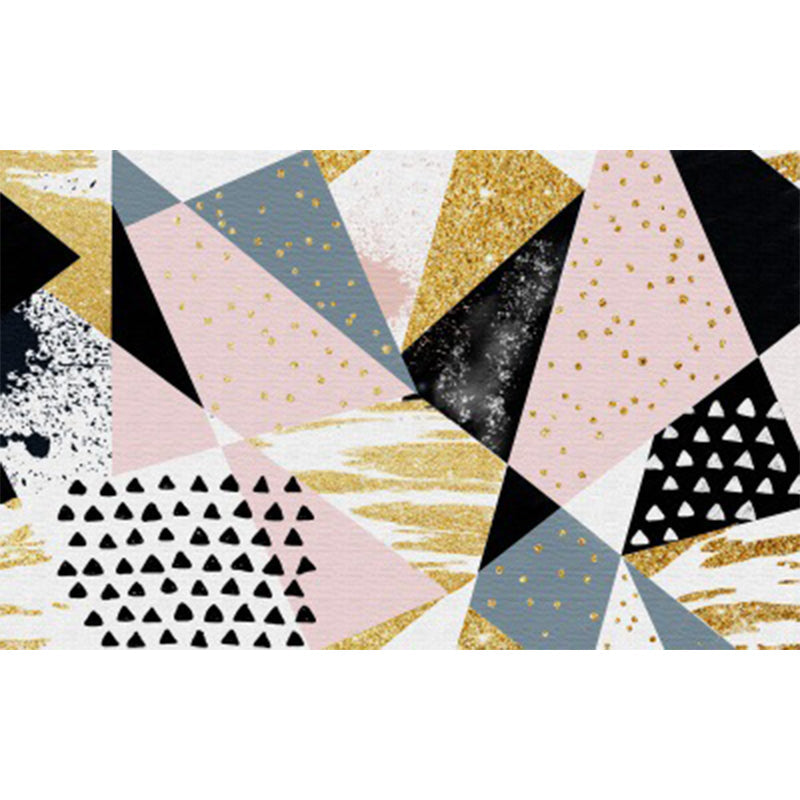 Stornfield | Pink and Gold Bedroom Rug Innovative Irregular Geometric Pattern with Dots Polyester Non-Slip Area Rug
