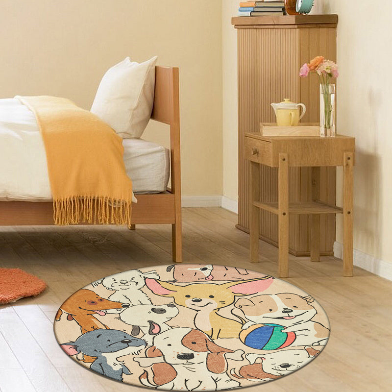 Stornfield | Elegant Yellow Cartoon Dog Pattern Rug Kids Polyester Washable Non-Slip Mat for Children's Bedroom