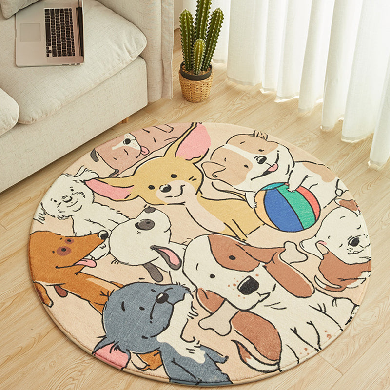 Stornfield | Elegant Yellow Cartoon Dog Pattern Rug Kids Polyester Washable Non-Slip Mat for Children's Bedroom