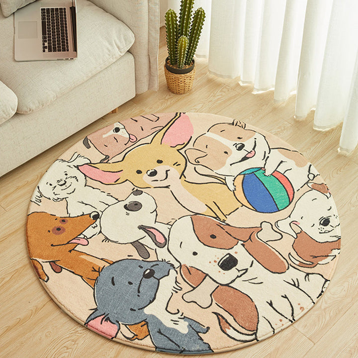 Stornfield | Elegant Yellow Cartoon Dog Pattern Rug Kids Polyester Washable Non-Slip Mat for Children's Bedroom