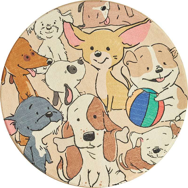 Stornfield | Elegant Yellow Cartoon Dog Pattern Rug Kids Polyester Washable Non-Slip Mat for Children's Bedroom