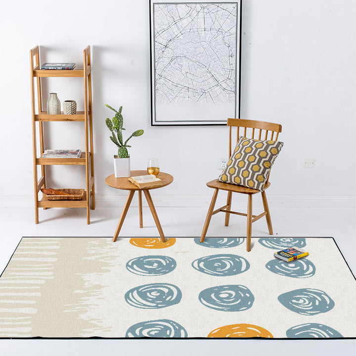 Stornfield | Original living room rug in ivory circle geometric print, machine washable polyester rug, area rug