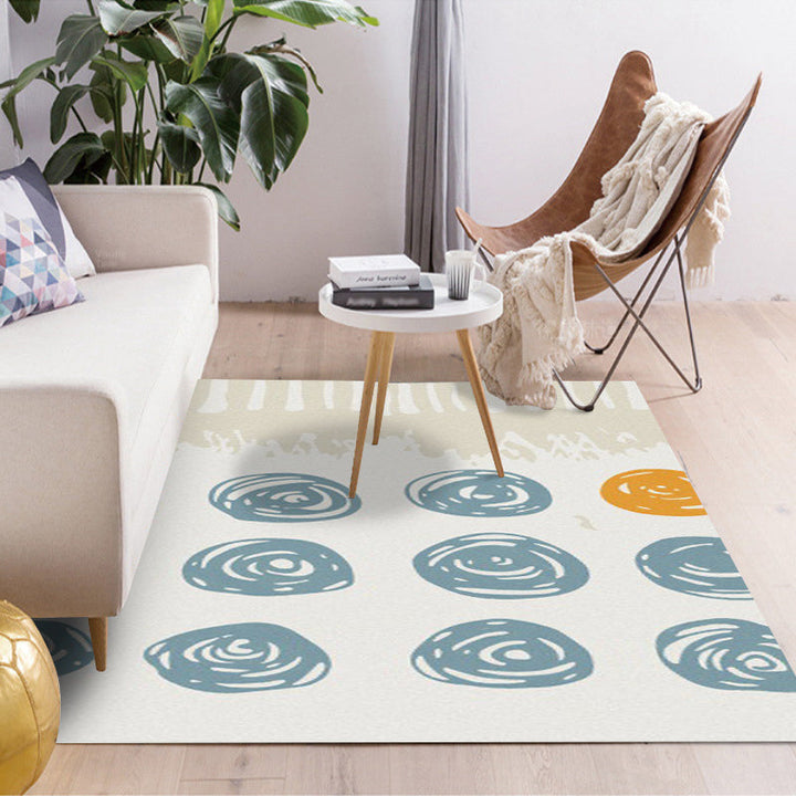 Stornfield | Original living room rug in ivory circle geometric print, machine washable polyester rug, area rug