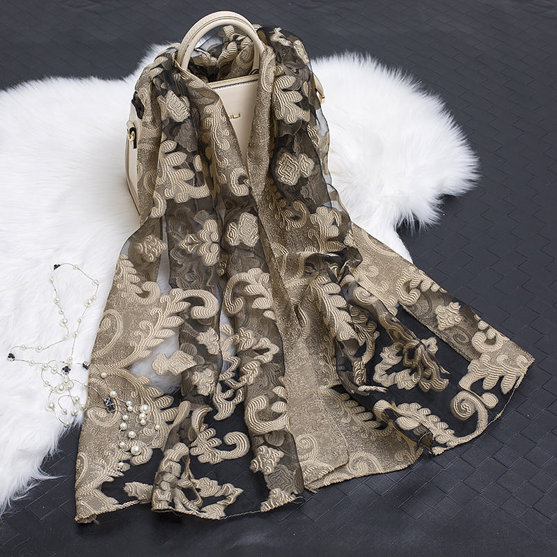Stornfield | Silk scarf with cut flowers hollow motif