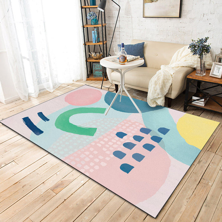 Stornfield | New modern rug with watercolor color block pink pattern Pet-friendly polyester rug for home decoration
