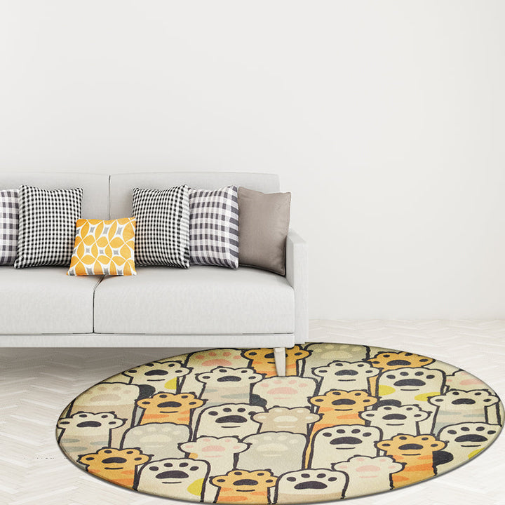 Stornfield | Yellow and White Polyester Children's Rug with Cat Paw Print Pattern Non-Slip Washable Rug for Kids' Bedroom