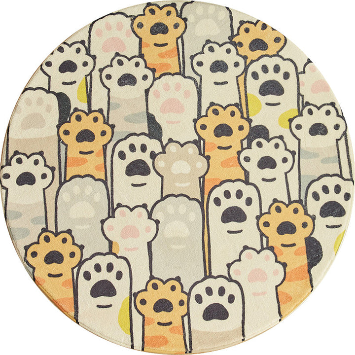 Stornfield | Yellow and White Polyester Children's Rug with Cat Paw Print Pattern Non-Slip Washable Rug for Kids' Bedroom