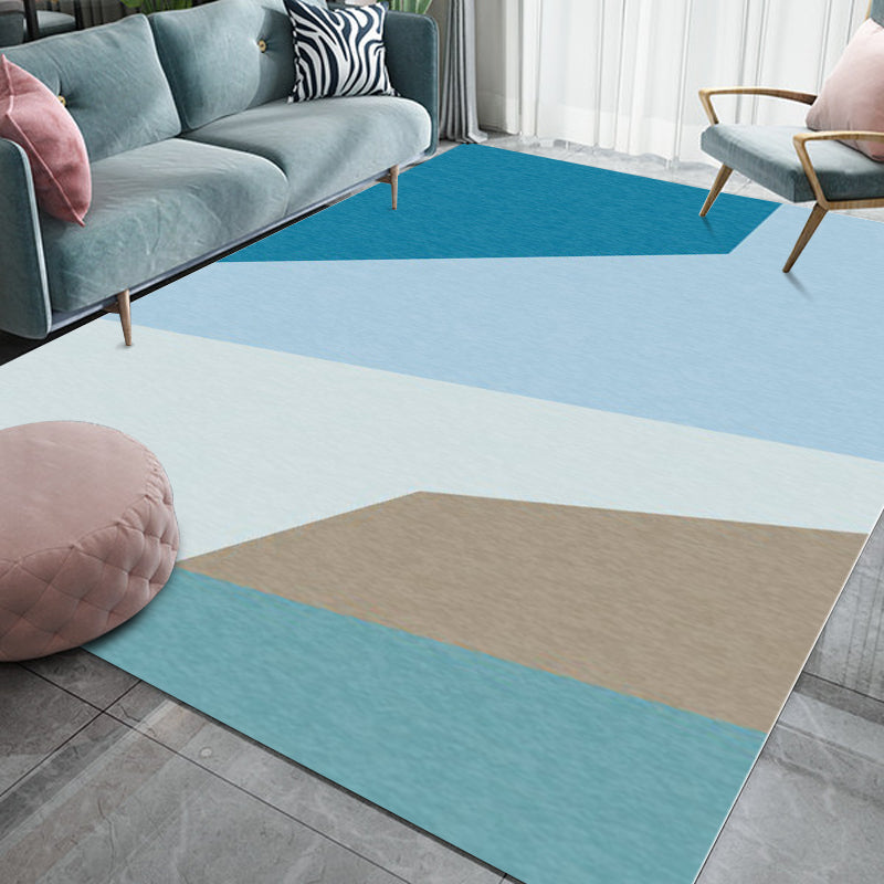 Stornfield | Simple Innovative Blue Colour Block Pattern Rug, Non-Slip Polyester Rug, Pet Friendly Rug for Home Decor