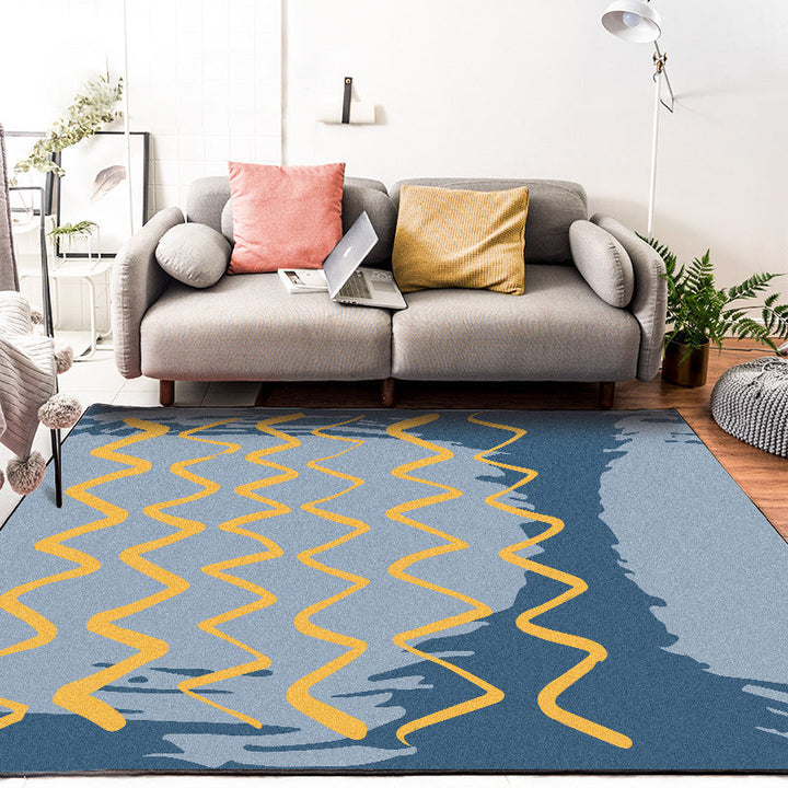 Stornfield | Casual Novelty Rug in Blue Wavy Geometric Pattern Stain-Resistant Polyester Rug for Home Decor