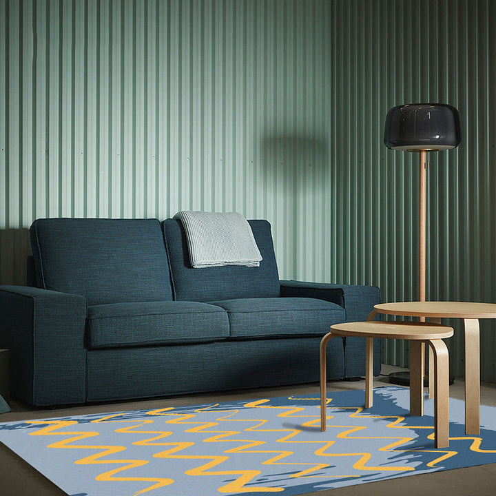 Stornfield | Casual Novelty Rug in Blue Wavy Geometric Pattern Stain-Resistant Polyester Rug for Home Decor